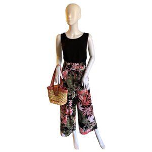 7th Avenue Design Studio Women's Tropical Floral High-Waist Wide-Leg Pants Sz 4